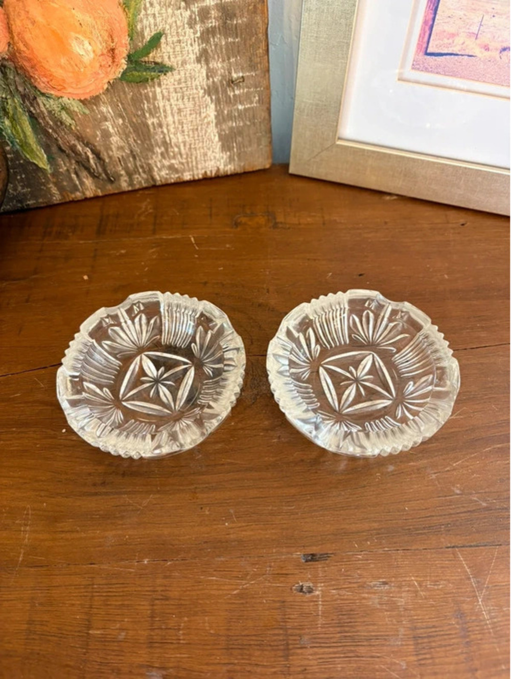 Vintage 1960’s Pair of Federal Glass Georgetown Clear Pressed Glass Ashtrays 4"